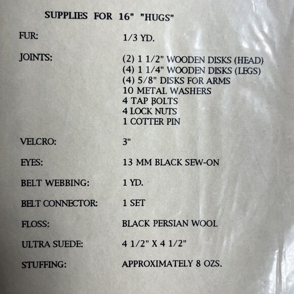 Hugs Plush Bear Sewing Pattern 16 Inch Toy Craft A Roosevelt Bear Company - Picture 4 of 5